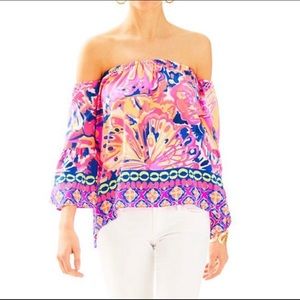 LILLY PULITZER SANILLA SILK OFF THE SHOULDER TOP